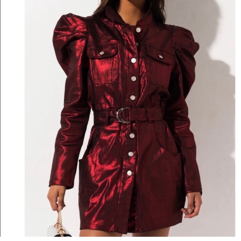 Akira Chicago Red western country music nashville Denim Jacket Dress M Medium -